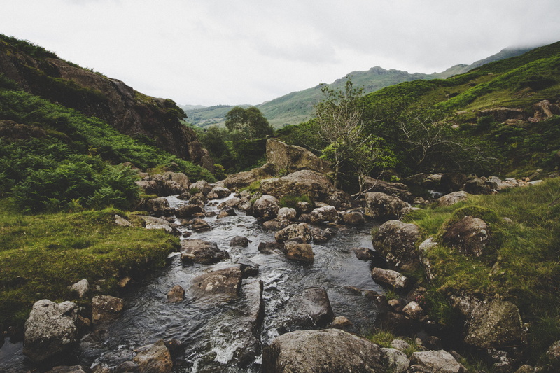 mountain, solid, flowing, travel, trees, rain, river, land, stone, daytime, landscape, water, non-urban scene, hills, near, brook, beauty in nature, countryside