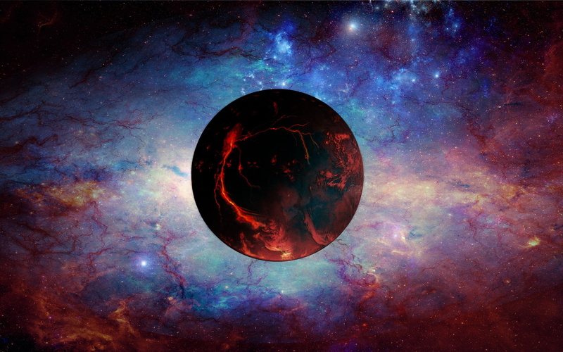 round, Space, 2K, Nebula, light, Red, Universe, Planet, black