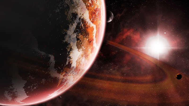 Space, kosmos, 1080P, Red, illustration, Stars, saturn, Planet