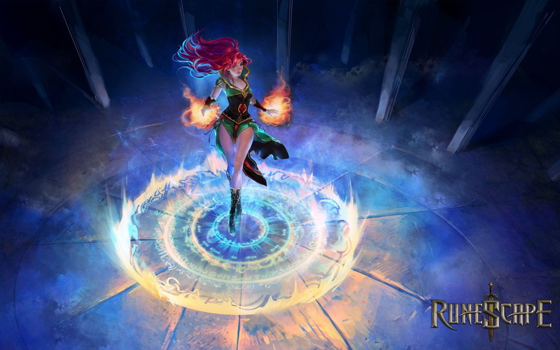 circles, swords, mage, game, fire, games, pillars, women, video, 1080P, runescape, flames, magic, red, redheads, rpg, blue, text, mmorpg