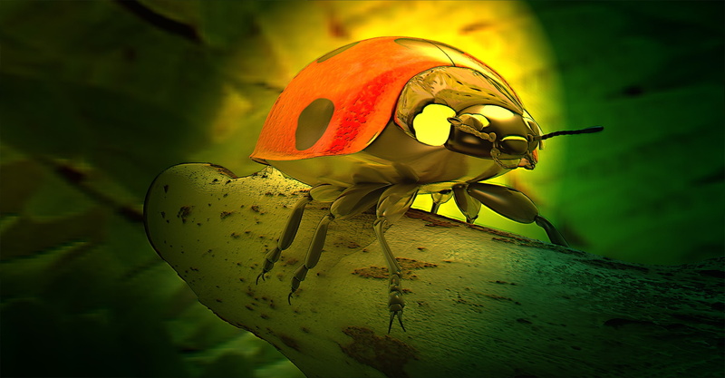 focus on foreground, representation, graphic, close-up, animals in the wild, insect, yellow, computer animation, one animal, 2K, raydiosity, outdoors