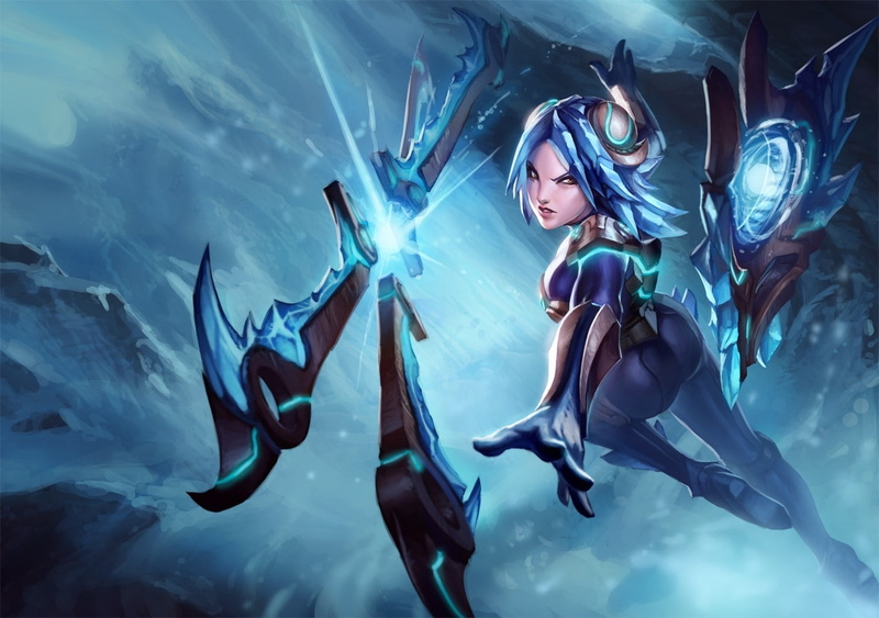 short, lips, anime, eyes, hair, irelia, girls, ice, art, league, brown, hd, bodysuits, legends, blue, people, weapons, 720P