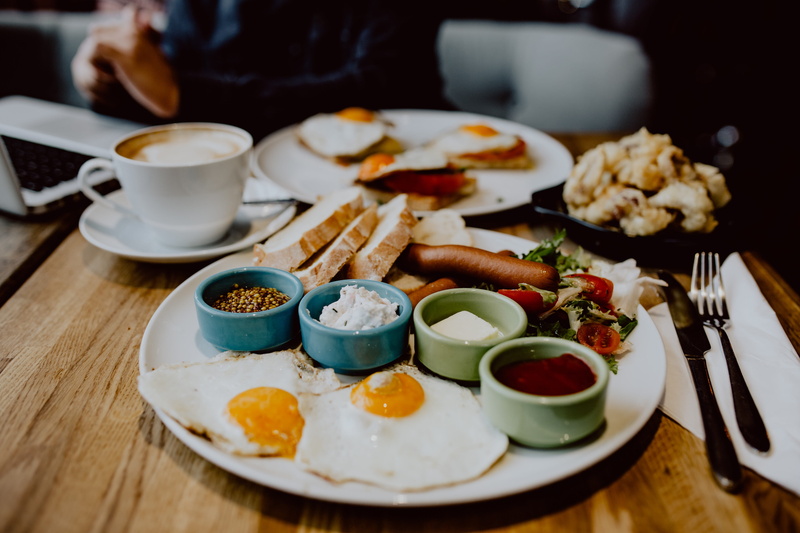breakfast, fried, eggs, bread, mustard, fried egg, healthy eating, egg yolk, morning, close-up, food and drink, 5K, two, egg, freshness, table, cup, wellbeing
