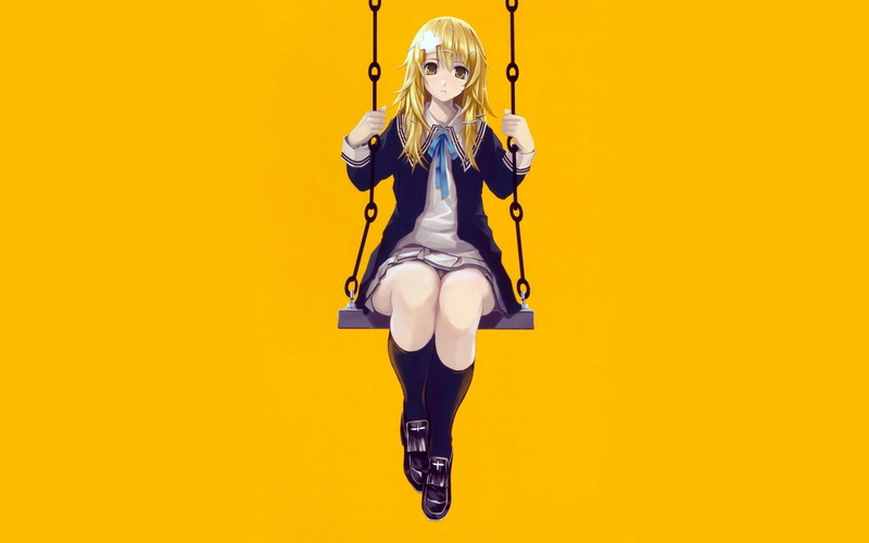 yellow background, 720P, anime, anime girls, simple background