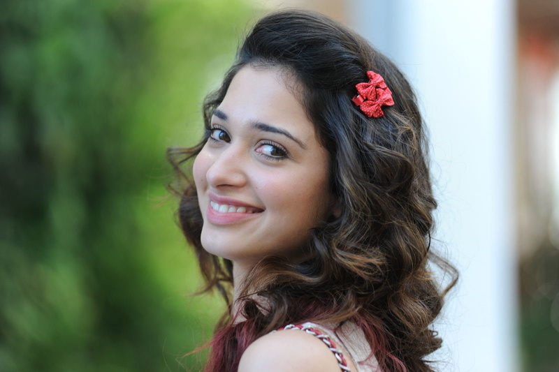 women, side view, one person, focus on foreground, long hair, smiling, beautiful woman, outdoors, looking, Tamannaah Bhatia, brown hair, portrait, hair