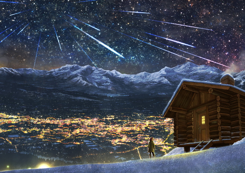 night, house, 1080P, anime, Kamet, girl