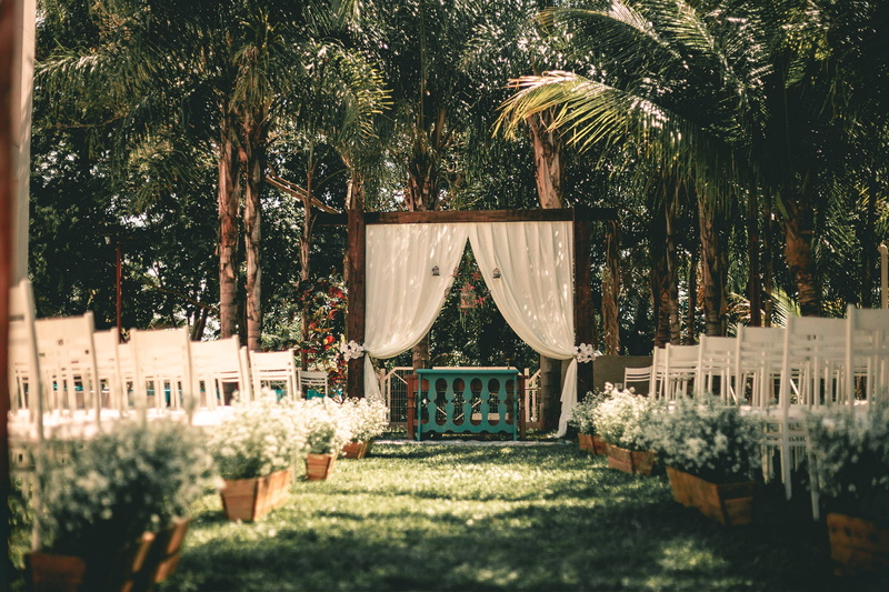 wedding, green color, built structure, park, set-up, park - man made space, shrine, day, flowers, formal garden, religion, Wedding Setup, growth, belief