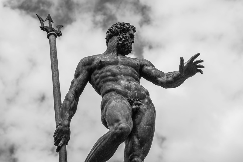 4K, male likeness, nature, day, statue, muscular build, people, sculpture, neptune, vitality, sky, strength, human representation, cloud - sky, bologna
