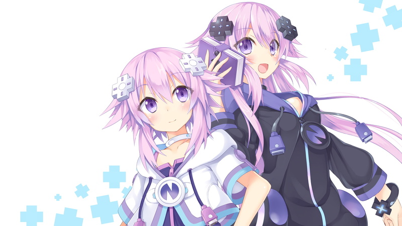 women, hyperdimension neptunia, mannequin, purple hair, looking at camera, clothing, 1080P, fashion, people, art and craft, white background, glasses