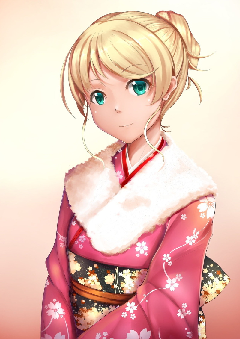 720P, kimono, New Horizon, Japanese clothes, Ellen Baker, anime, blonde, anime girls