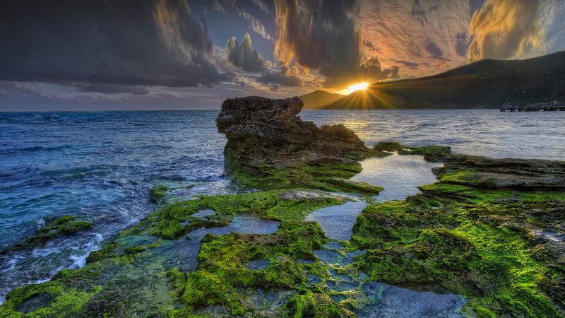 sky, Pacific Ocean, horizon, Australia, Sun, nature, mountains, moss, clouds, sea, sun rays, landscape, Lord Howe Island, rocks, far view, New South Wales