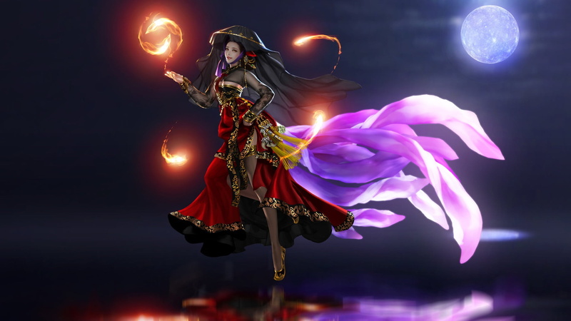 LOL Nine-tailed Fox Fan Art, 1080P, fantasy, art, Ahri, the moon, Hotduck Yoon, the game, night, magic