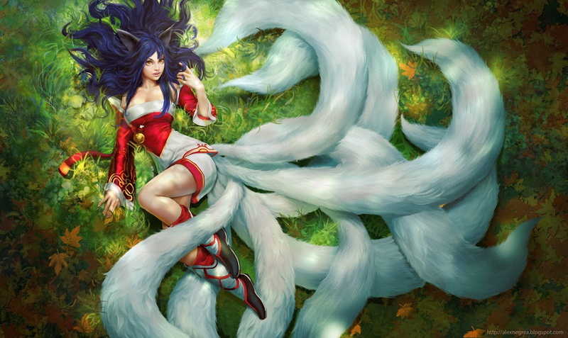 nine, leage, legends, 720P, eyes, girl, animal, fantasy, ears, tail, ahri