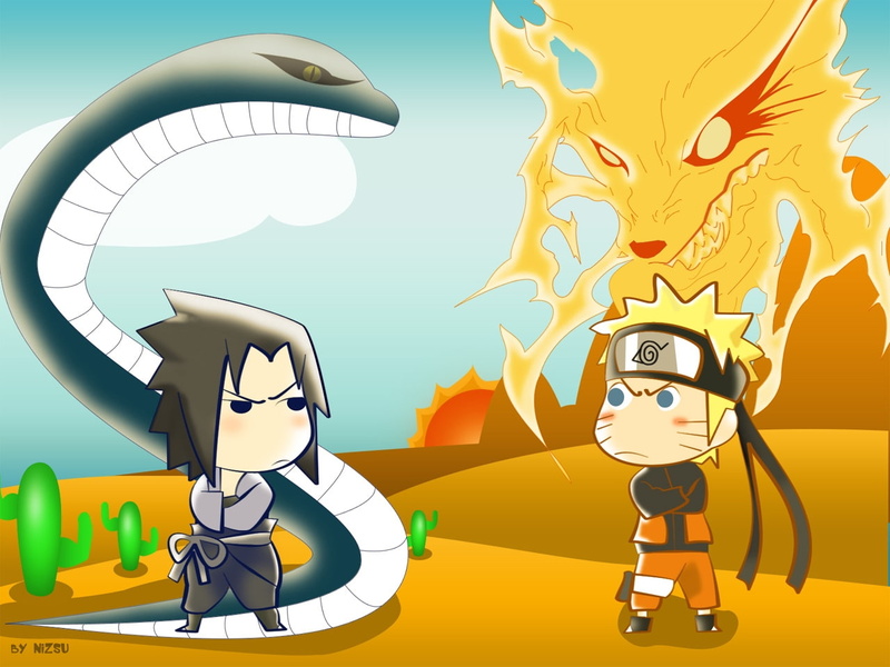 uchiha, uzumaki, hd, shippuden, naruto, art, chibi, x, Uchiha Sasuke, anime, 720P, kyuubi, sasuke
