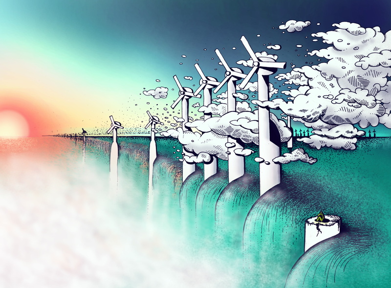 ice, wind turbine, tree, motion, artwork, holiday, beauty in nature, water, lighting equipment, snowflake, architecture, winter, white, clouds, environment