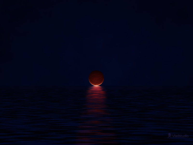 red, moonlight, night, rippled, no people, eclipse, nature, The moon and the ocean, vector, fantasy, planetary moon, summer, sea, space, ocean, outdoors