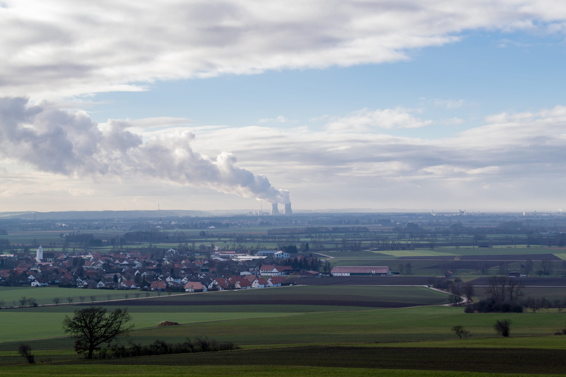 power, smoke stack, plant, building exterior, homes, nuclear fission, gundremmingen, factory, nuclear power, pollution, cloud - sky, radioactive, village