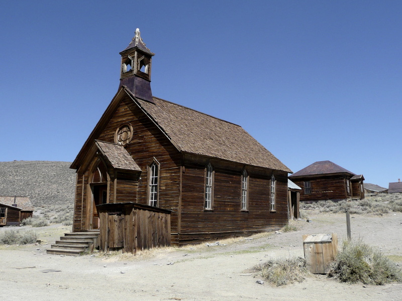 usa, blue, built structure, building, bodie, outdoors, brown, place of worship, deserted, daytime, wild west, mining, cathedral, history, building exterior