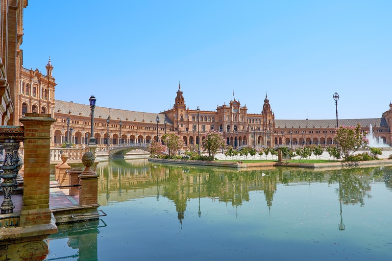 cityscape, space, clear sky, europe, famous Place, 2K, fountain, tourism, city, mirroring, gothic, built structure, spain, bridge - man made structure