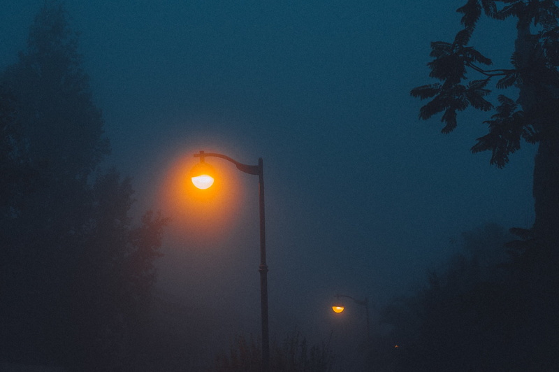 lights, turned, dark, dusk, no people, 1080P, road, lighting equipment, evening, transportation, lamp, sign, lamp posts, sky, night, street light, street