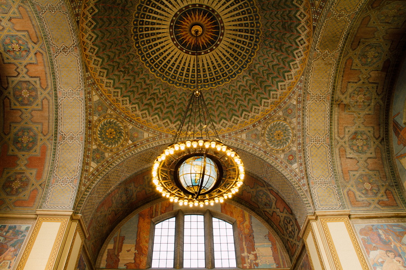 indoors, fresco, brown, dome, window, world, art and craft, building, cupola, globe, directly below, architecture, clock, low angle view