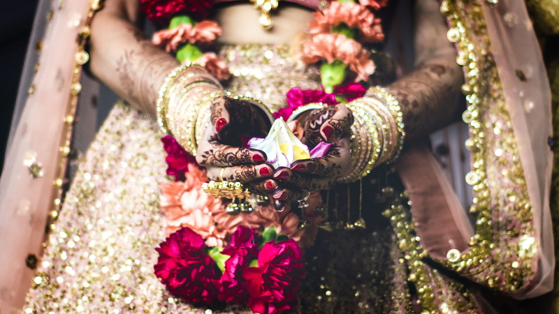 newlywed, mehndi, bouquet, red, two people, bride, hands, wedding ceremony, life events, wedding, celebration, couple - relationship, religion, wife, 2K