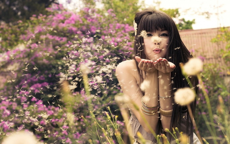 flowers, 720P, bangs, nature, one person, plant, lifestyles, beauty, looking at camera, young adult, real people, flower, beautiful woman, outdoors, garden