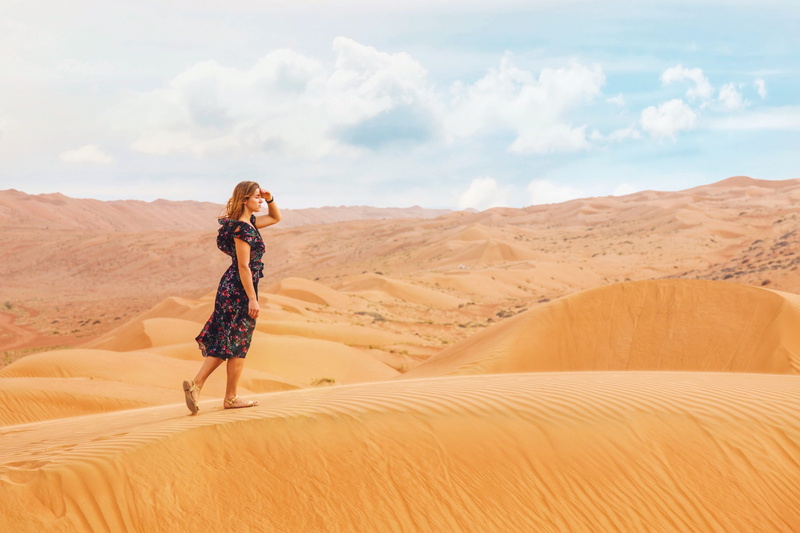 landscape, pile, walking, freedom, daytime, adult, women, sand dune, arid climate, dress, woman, dunes, fashion, beautiful woman, desert, environment, full length