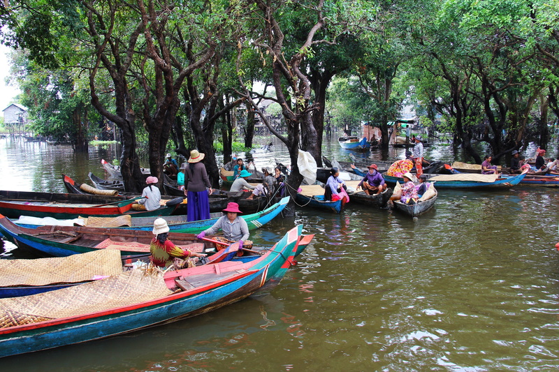 little boy, large group of people, man, plant, young, village, siem reap, nautical vessel, fishing, boy, nature, riding, old people, travel, family, river