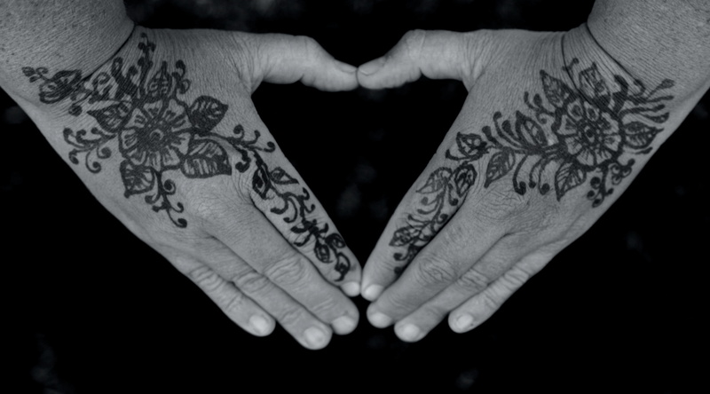 emotion, human body part, henna tattoo, love, photo, bw, close-up, Hands, indoors, adult, black background, finger, design, women, art and craft, Henna