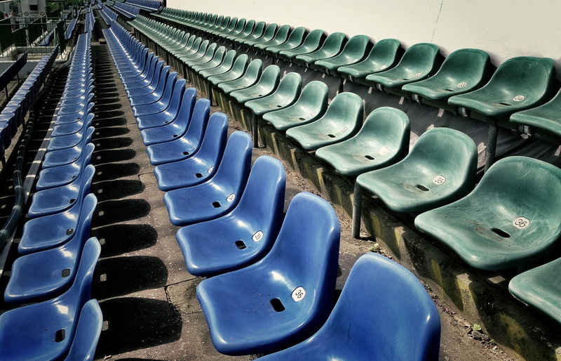 watch, relaxation, background, bucket seats, viewers, play, wall, chair, high angle view, outdoors, seat, in a row, no people, absence, club, green, sit