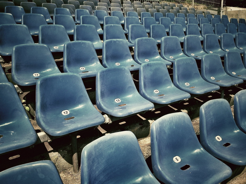 games, Grandstand, stadium, club, concrete, absence, high angle view, auditorium, watch, day, side by side, full frame, chairs, blue, seat, in a row, large group of objects