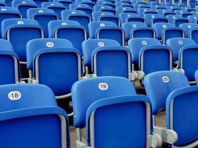 abundance, grandstand, arena, plastic, seat, chair, architecture, repetition, stadium, alignment, in a row, blue, no people, folded, folding, row, folding seats