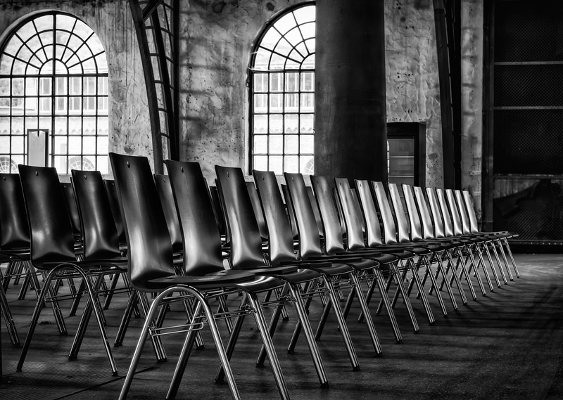 window, empty chairs, event, black white, built structure, flooring, seats, empty, chair series, sit, audience, architecture, repetition, armless, indoors