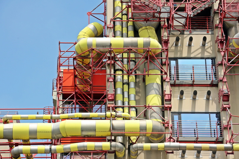 metal, high-tech architecture, medical faculty, north rhine westphalia, historic preservation, built structure, fuel and power generation, pipeline, ventilation pipes
