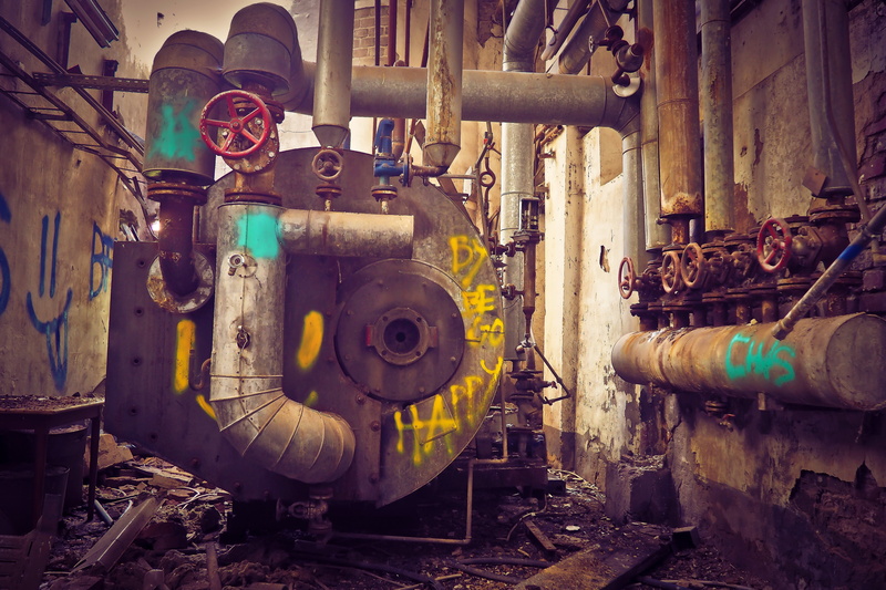 graffiti, steel, lapsed, no people, architecture, industrial building, heating system, past, old factory, pforphoto, mood, equipment, 4K, ailing, industry