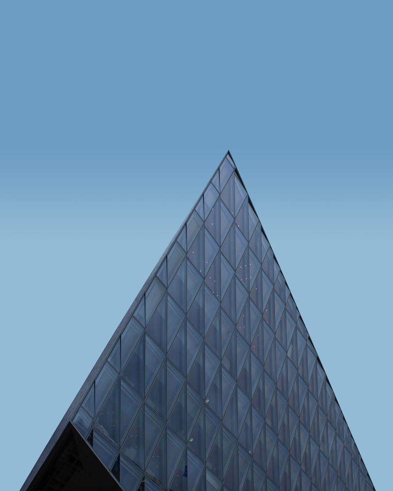 pyramid, built structure, office building exterior, shapes, blue, minimalist, switzerland, glass - material, geometrical, minimal, 2K, architecture, nature