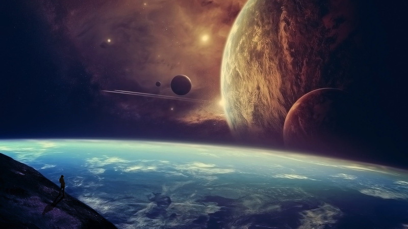 fantasy art, no people, atmosphere, planet earth, space, technology, planetary moon, astronomy, planet, 1080P, galaxy, brown, moon, orbiting