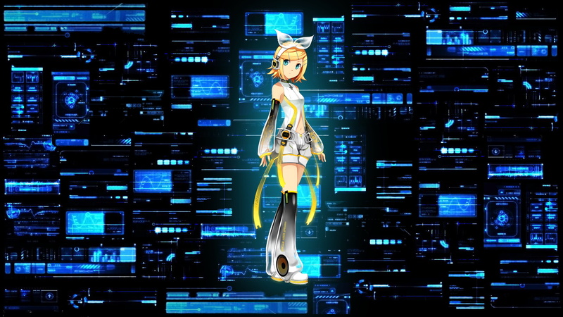 Vocaloid, adult, one person, illuminated, computer equipment, contemplation, Kagamine Rin, women, indoors, chart, futuristic, standing, connection, 1080P