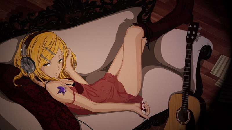musical equipment, 1080P, anime, anime girls, guitar, string instrument, Kagamine Rin, music, creativity, close-up, string, representation, statue, art and craft