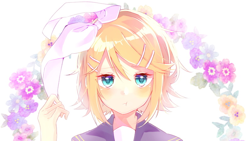 leisure activity, outdoors, manga, nature, beautiful woman, young adult, women, portrait, flowering plant, Kagamine Rin, headshot, real people, hair, Vocaloid
