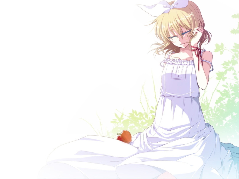 women, adult, sitting, young adult, Kagamine Rin, anime, copy space, young women, nature, celebration, 1080P, day, lifestyles, Vocaloid, sky, clothing