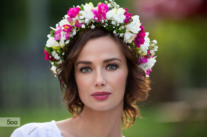 1080P, flower crown, nature, brunette, women