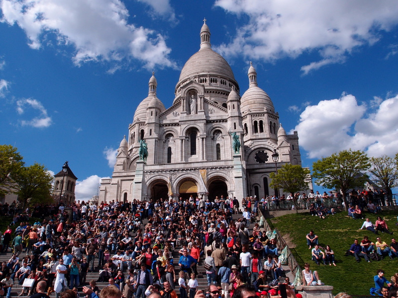 2K, city, Chakra, travel destinations, cloud - sky, chakra kweeo, dome, building, sky, group of people, Montmartre, Paris, architecture, built structure