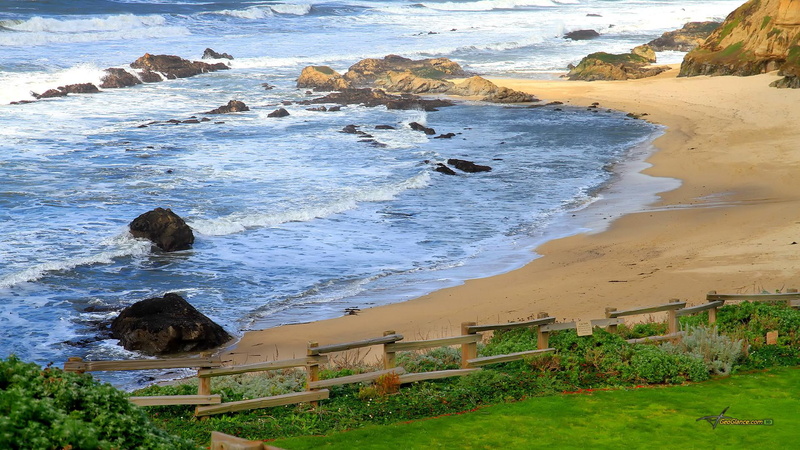 fence, rocks, grass, beach, moon, half, nature and landscapes, 1080P, bay
