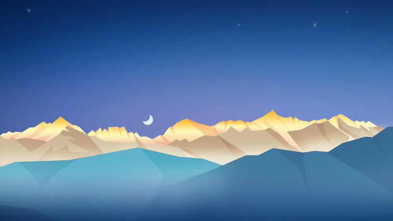 moon, stars, 1080P, minimal, landscape, horizon, night sky, half moon, mountains