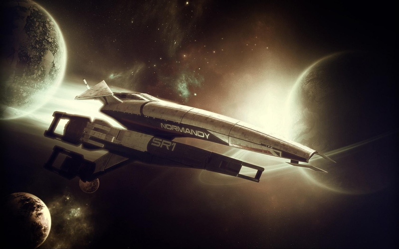 night, nature, planet, normandy sr-1, transportation, planet - space, 720P, hunting, space, gray, moonlight, moon, Mass Effect, spaceship, orbiting, astronomy