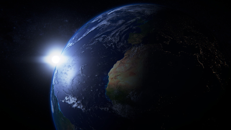 space, digital composite, Earth, 2K, physical geography, no people, lens flare, star - space, nature, planet earth, topography, render, beauty in nature