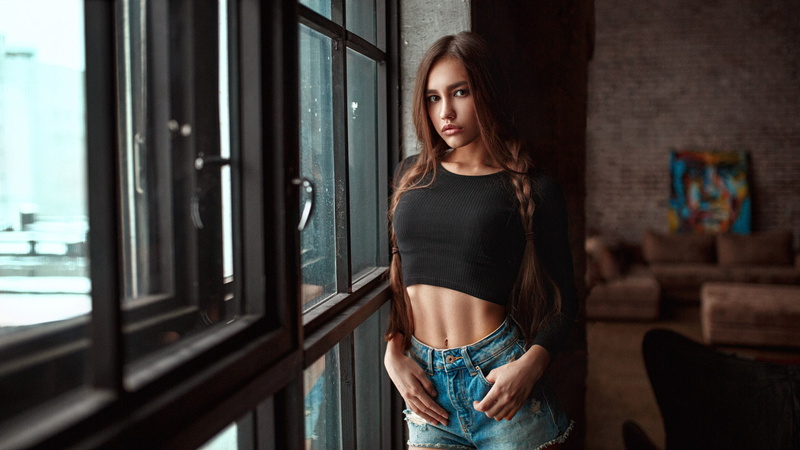 Window, Look, Braids, 1080P, Photographer, Beautiful, Cyril Rogozhkin, Anastasia Lis, Eyes, Pigtails, Nastya, Girl, Model, Photo, Shorts, Kirill Rogozhkin