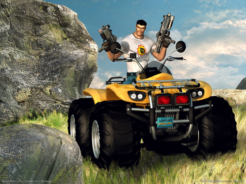 transportation, nature, men, Serious Sam, land, land vehicle, Video Game, one person, motorsport, field, adventure, leisure activity, outdoors, car, day